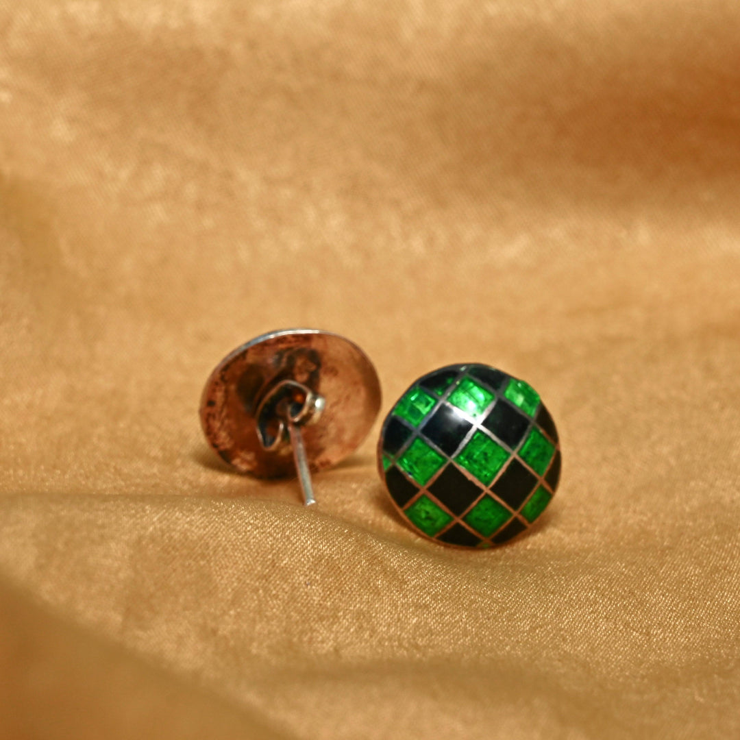 Black and Green Crisscross Stud Earrings for Women