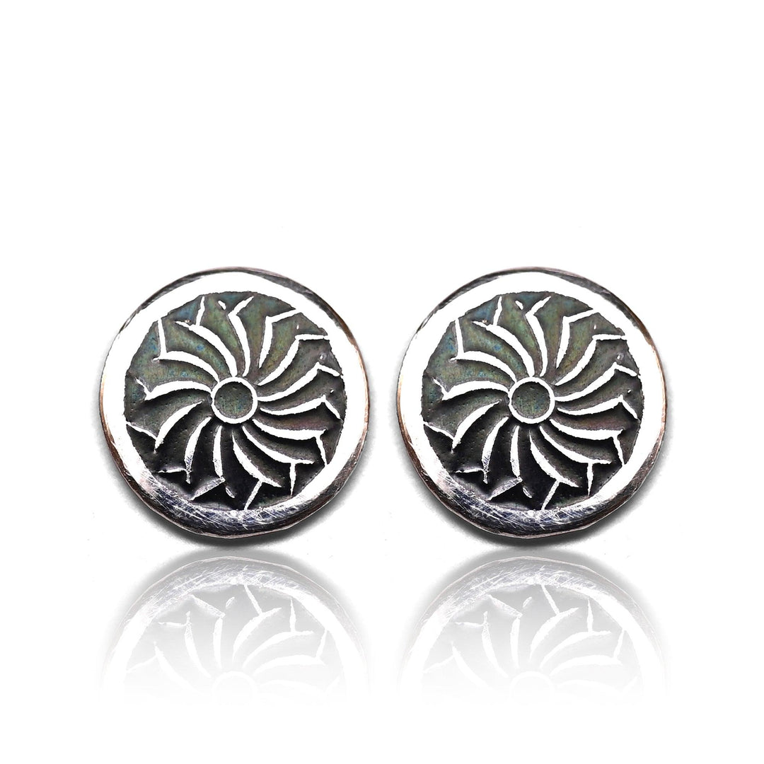 Black Enamel Flower Ear studs with Spike Earrings