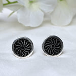 Load image into Gallery viewer, Black Enamel Flower Ear studs with Spike Earrings
