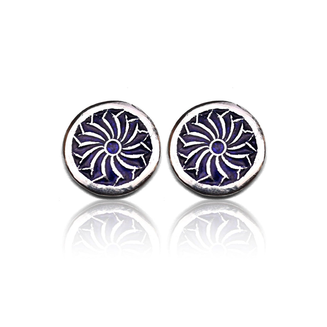 Small Blue Enamel Flower Ear studs with Spikes Earrings