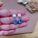 Load and play video in Gallery viewer, Cerulean Spell pearl Blue Diamond Ear Spike Earrings
